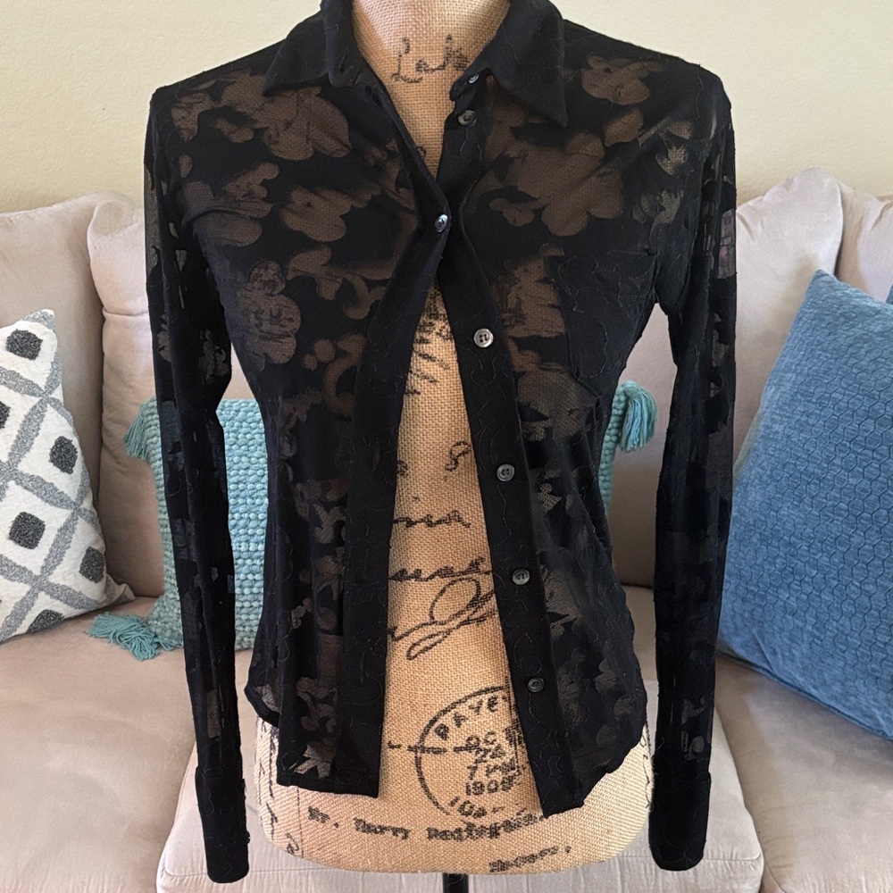 Richmond Black Floral Lace Button-Down Shirt